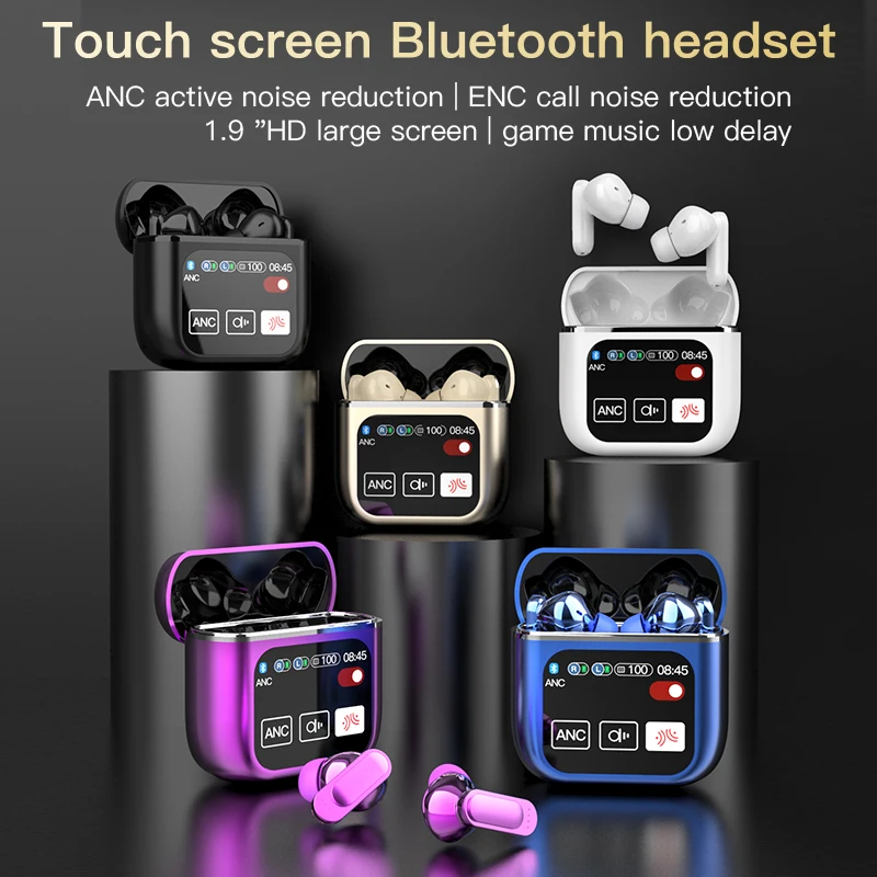 

ANC+ENC TWS Wireless Bluetooth Headphone In-ear LED Touch Screen Visible Active Noise Cancellation Earphone Sport Earbud Headset