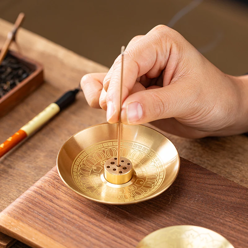 12 Constellation Scripture Golden Incense Plate 9-Hole Incense Insertion Burner Seat, Home Desktop Decoration
