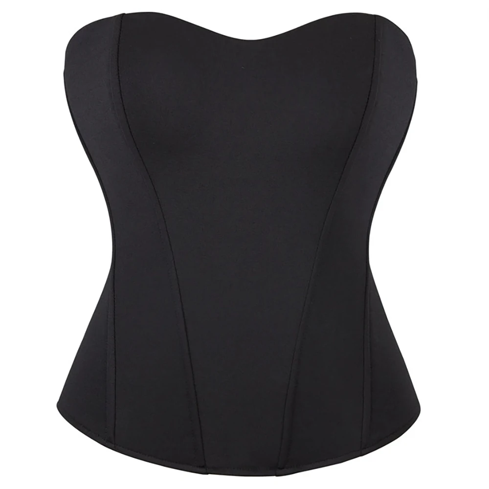 

Black Breathable Satin Overbust Corset Top Women Zipper Waist Bustier Sexy Body Shaper Lingerie Female Long Torso Corselet Mujer