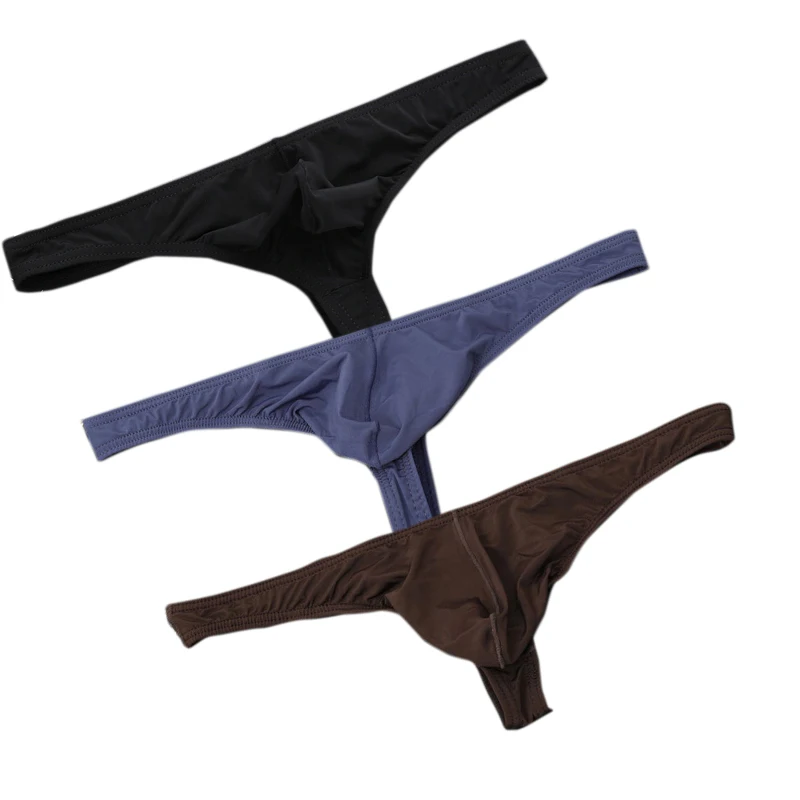 3Pcs/set Ice Silk Panties Ultra-thin T-Back Tanga Breathable Underpants Sexy Mens Low Waist G-string U Pouch Underwear Thongs