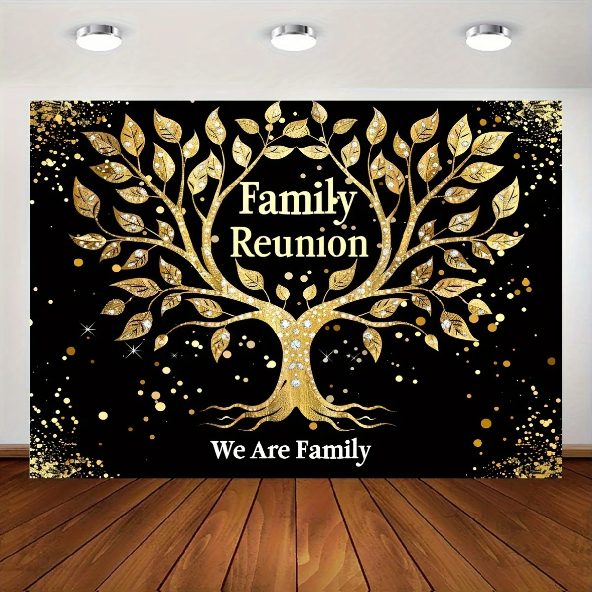 Familien treffen Hintergrund Banner - Polyester schwarz und Gold Genealogie Party Dekoration, Party