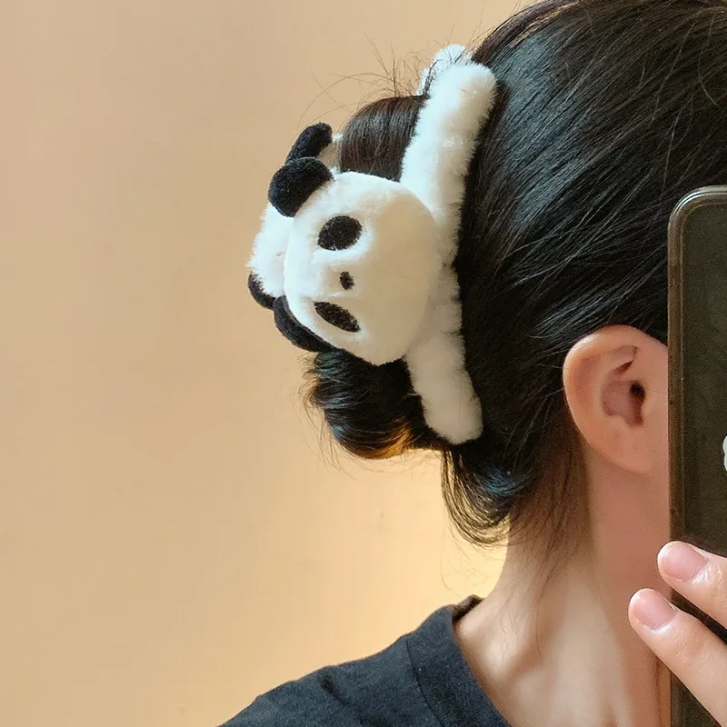 

Cute panda plush grab clip female back head hairpin cartoon clip plate crab clip hair accessories headdress autumn and winter