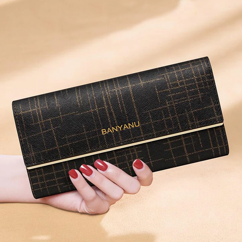 Large Capacity Ladies Long Wallet Cow Genuine Leather Purse Fashion Clutch Bag for Women