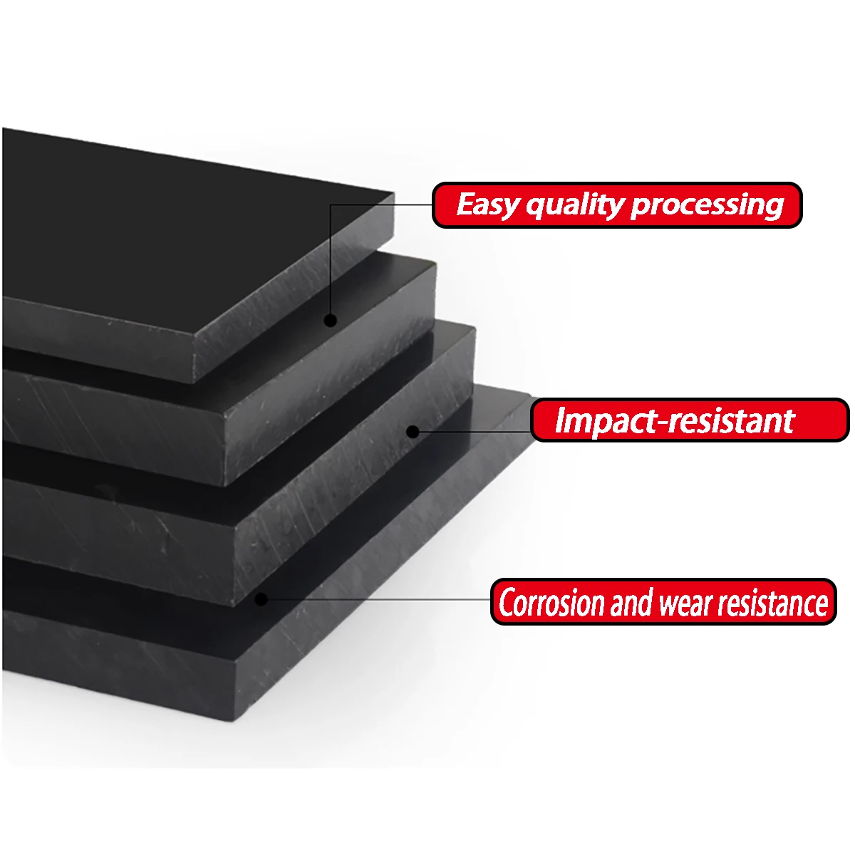 سميكة = 3 مم - 20 مم لوح مربع من مادة البولي بروبيلين الأسود، لوح بلاستيك PP، لوح بلاستيكي هندسي 50 × 100 مم - 300 × 400 مم