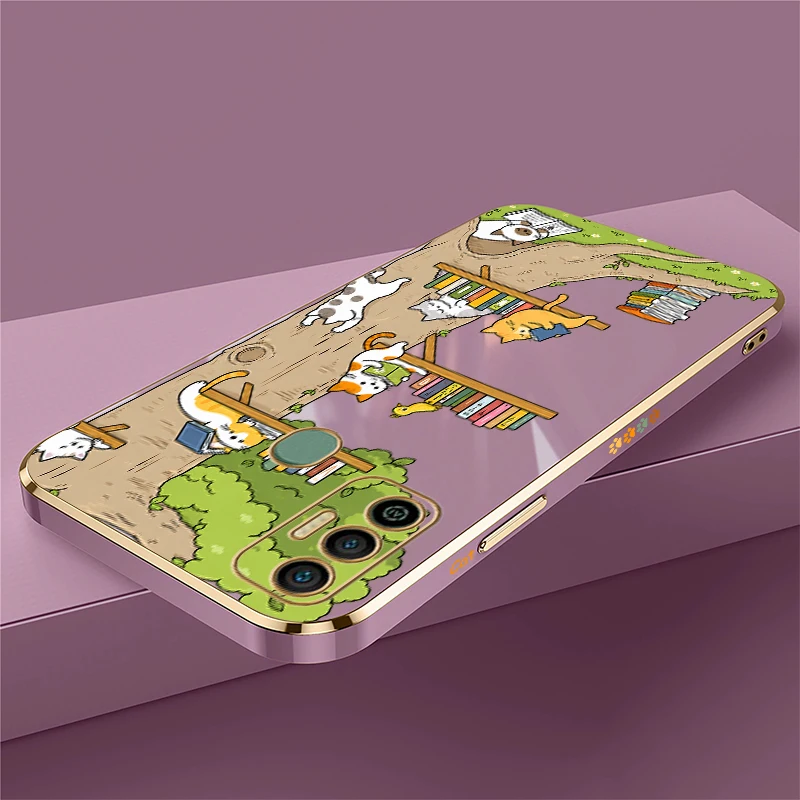 Cute Cat Pattern Phone Case For Tecno Spark 20 Pro 8C 7 Pro 7T 6 Go 1 5Air Silicone Plating Drop Resistant Protective Cover Etui view 6