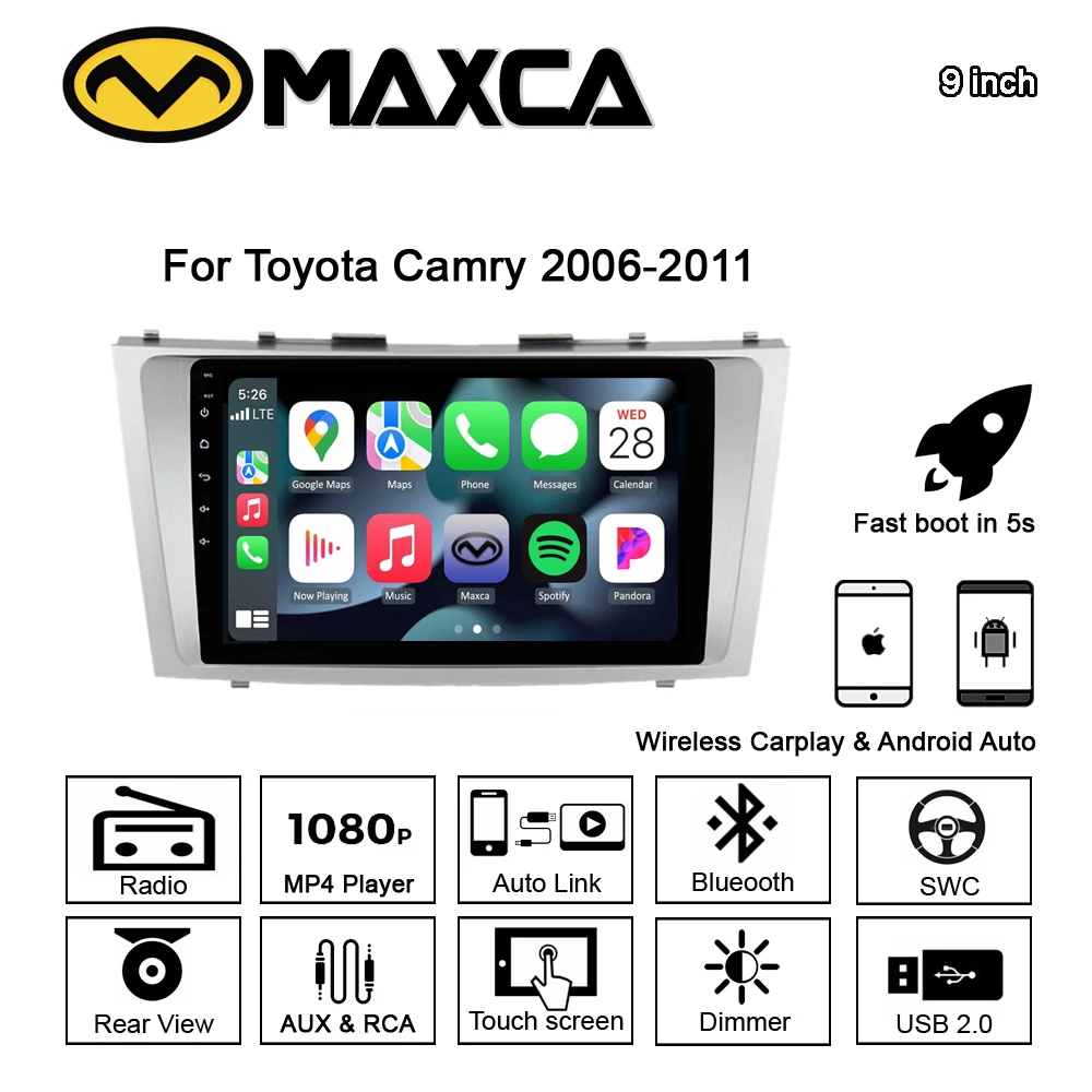 MAXCA 9 inch Toyota Camry Wireless Carplay Android auto 2 Din Radio Multimedia Video Player