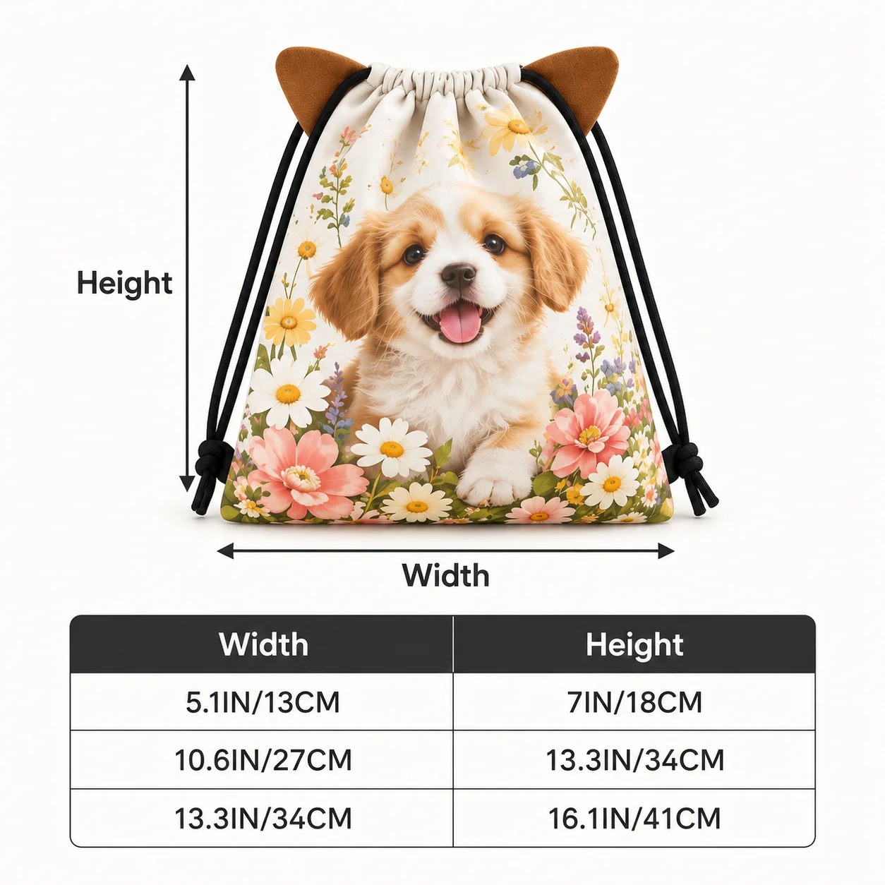 Custom Bag Pattern Animal Ear Drawstring Bags Pongee Cute Japanese‑Style Crossbody Handbag Adjustable Sizing Sweet Macaron Color