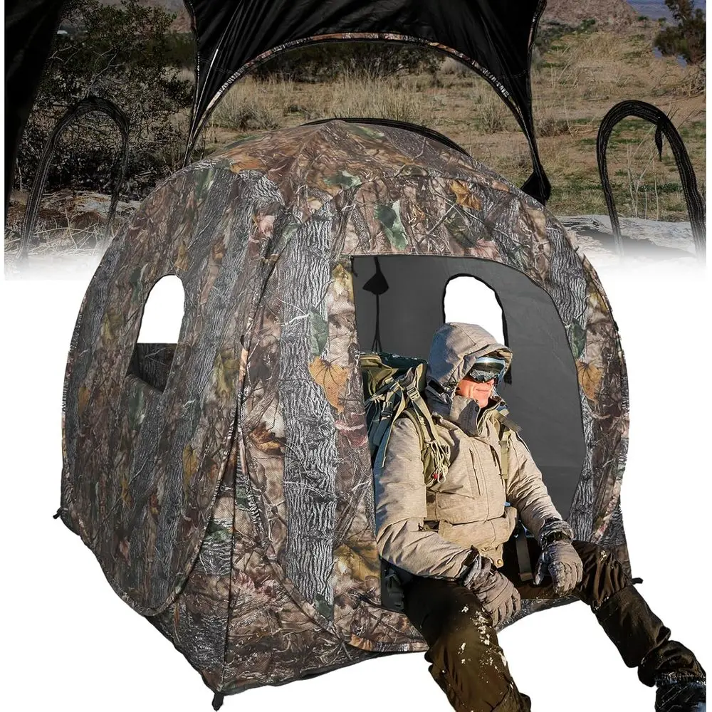 

Portable 360° See-Through Hunting Blind with Floor Mat, Carry Bag, for 2-4 People