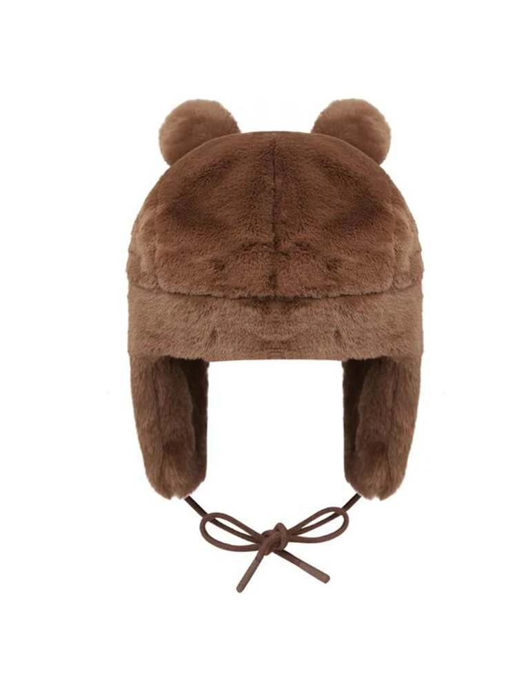 Fashion Brown Bear Autumn Winter Warm Hat Hot Sale Winter Women\'s Cap Trapper Woman Ski Hats Caps Real She Hats