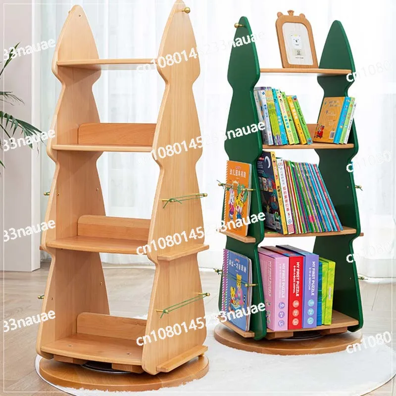 Storage of Multi-layer Color 360 Degree Rotating Bookshelves, All Solid Wood and Pine Bookshelves, Children's Christmas Trees