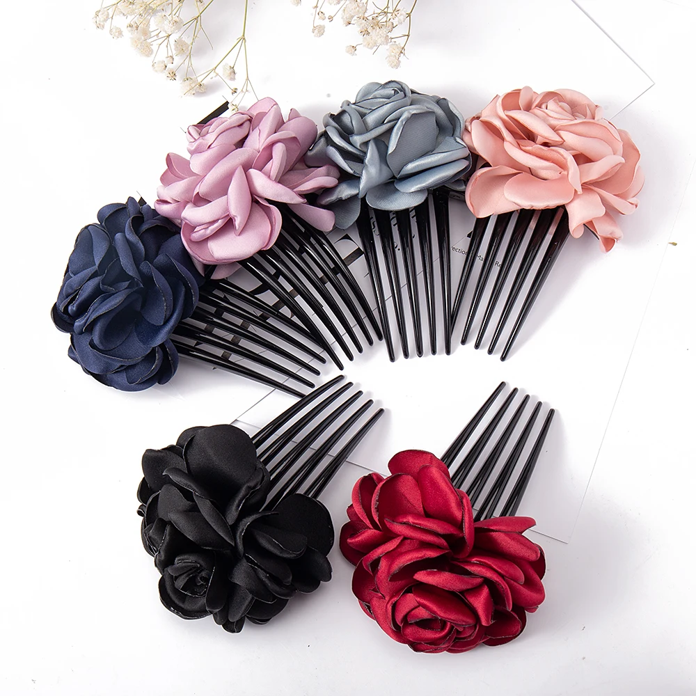 Bride Rose Flower Hair Comb Hairpin For Bridal Bridesmaid Hair Clip Vintage Wedding Party Ponytail Styling Tool Hair Accessories