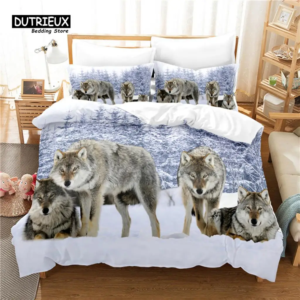 

Snow Wolf Bedding Set, 3Pcs Duvet Cover Set, Soft Comfortable Breathable Duvet Cover, For Bedroom Guest Room Decor