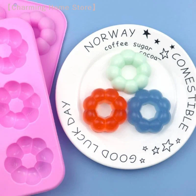 【M】6Cavity Flower Shaped Silicone Donut Mold 3D Fondant Cake Chocolate Baking Tool Non-Stick Mould For Muffins Dessert