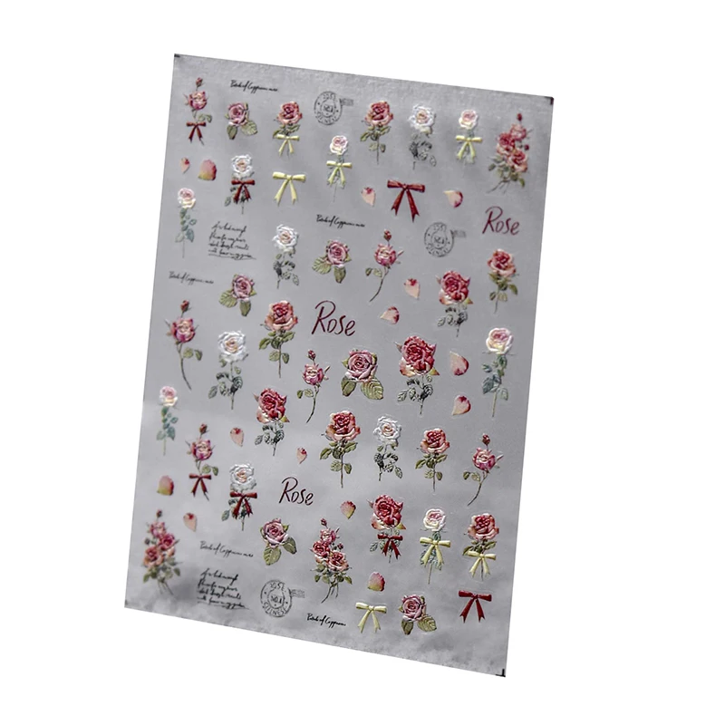 1 Sheet Rose Nail Sticker Laser Luxury Flower Nail Art Stickers Rose Self Adhesive Decals Nail Decoration DIY Accessories Salon