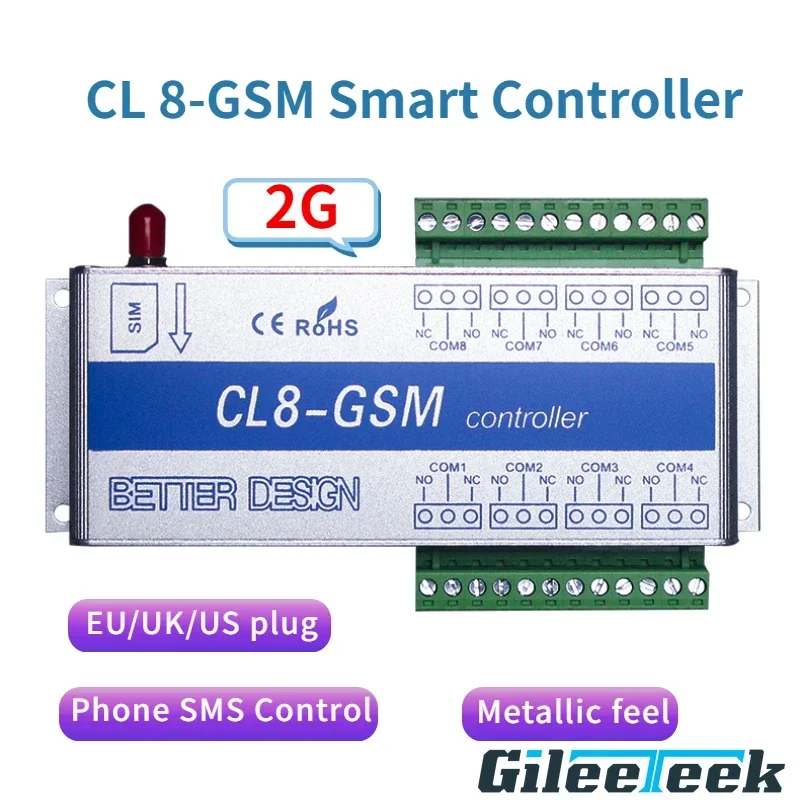 

CL8-GSM 8 Way Relay Controller Mobile Phone Remote Control Switch Relay Smart Switch Phone SMS Remote Control Smart Home Switch