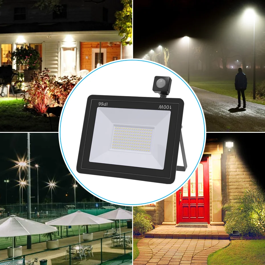 150W 100W 50W LED światło halogenowe z czujnikiem ruchu wodoodporna 220V reflektor lampa projektora zewnętrzny reflektor punktowy do Garden Street