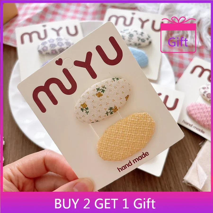 

2025 New Korean Kids Fabric Barrettes Floral Oval Bang Clip Girls Pastel Non-Slip Hair Accessories