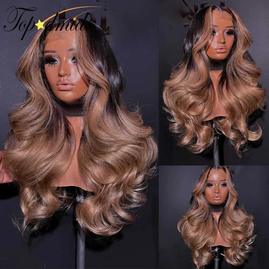 

Topodmido 1B/27 Color 4x4 Lace Closure Wig with Middle Part Brazilian Human Hair 13x4 Lace Front Wigs Ombre Color 13x6 Lace Wig