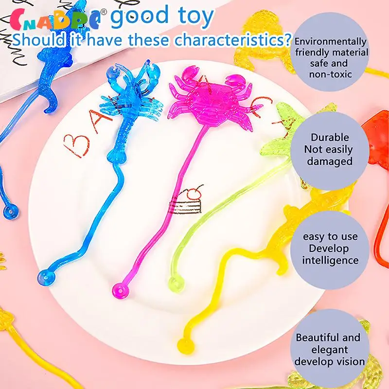 

5Pcs Sea Animal Elastic Stretch Sticky Hand Toy Lobster Crab Starfish Toy Sticky Palm Climbing Wall Toys Kid Party Favors