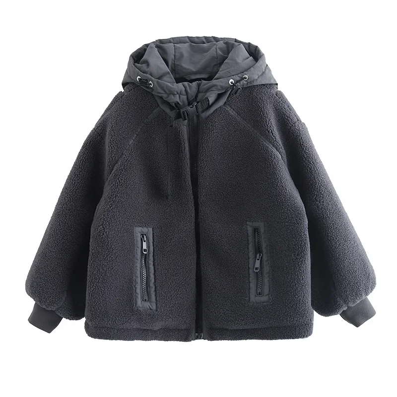 Children Clothing Kids Fashion Casual Fleece Cmfortable Coat 2024 Winter New Boys Thick All Match Coat Loose Warm Hoodie Jacket