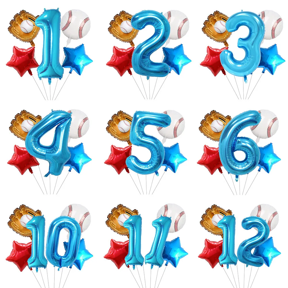 

1set Baseball Balloons Red Blue Star Baseball Foil Balloon 40inch Number Balloon for Rookie of The Year Boy Birthday Party Decor