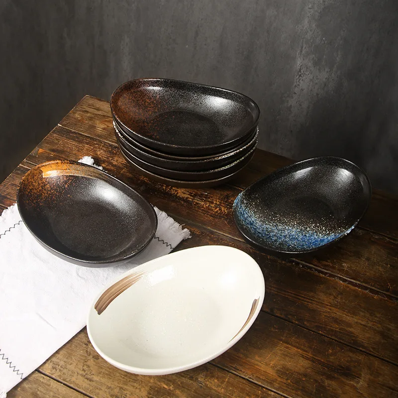 

Japanese ceramic ingot bowl, tableware special-shaped soup plate, irregular bowl oval salad