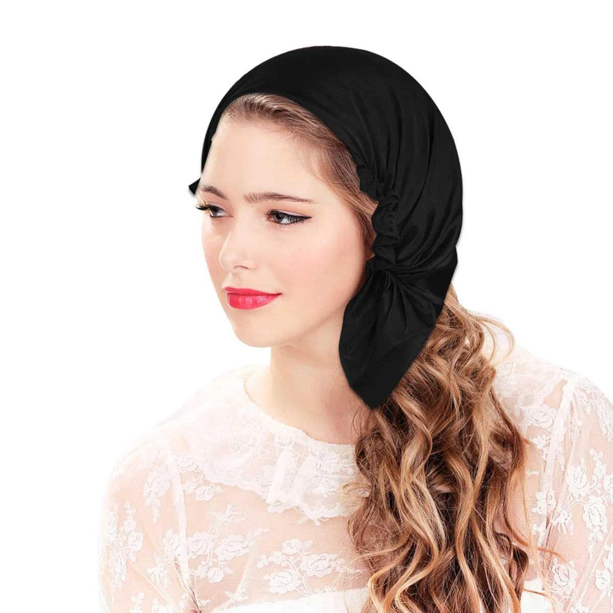 

Thick Hair Net Snoods Silk Maternity Hat Sleep Bonnet Woman Chemotheraphy Black Maternal