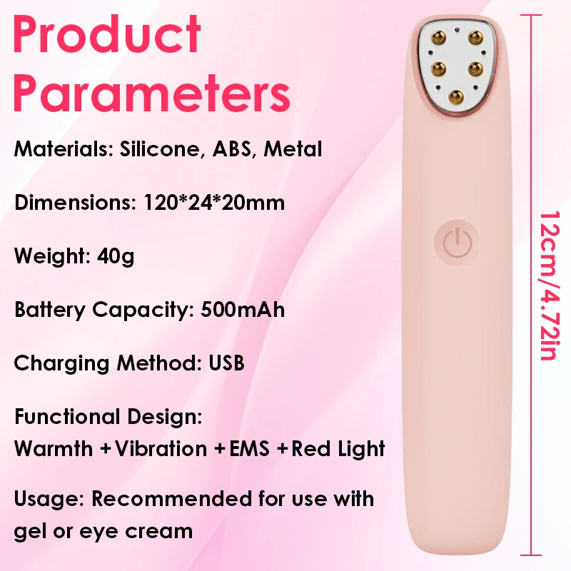 Vibración 45 ℃   Pluma masajeadora de ojos eléctrica, cara delgada, antibolsa, arrugas, radiofrecuencia, cuidado de belleza, elimina las ojeras negras
