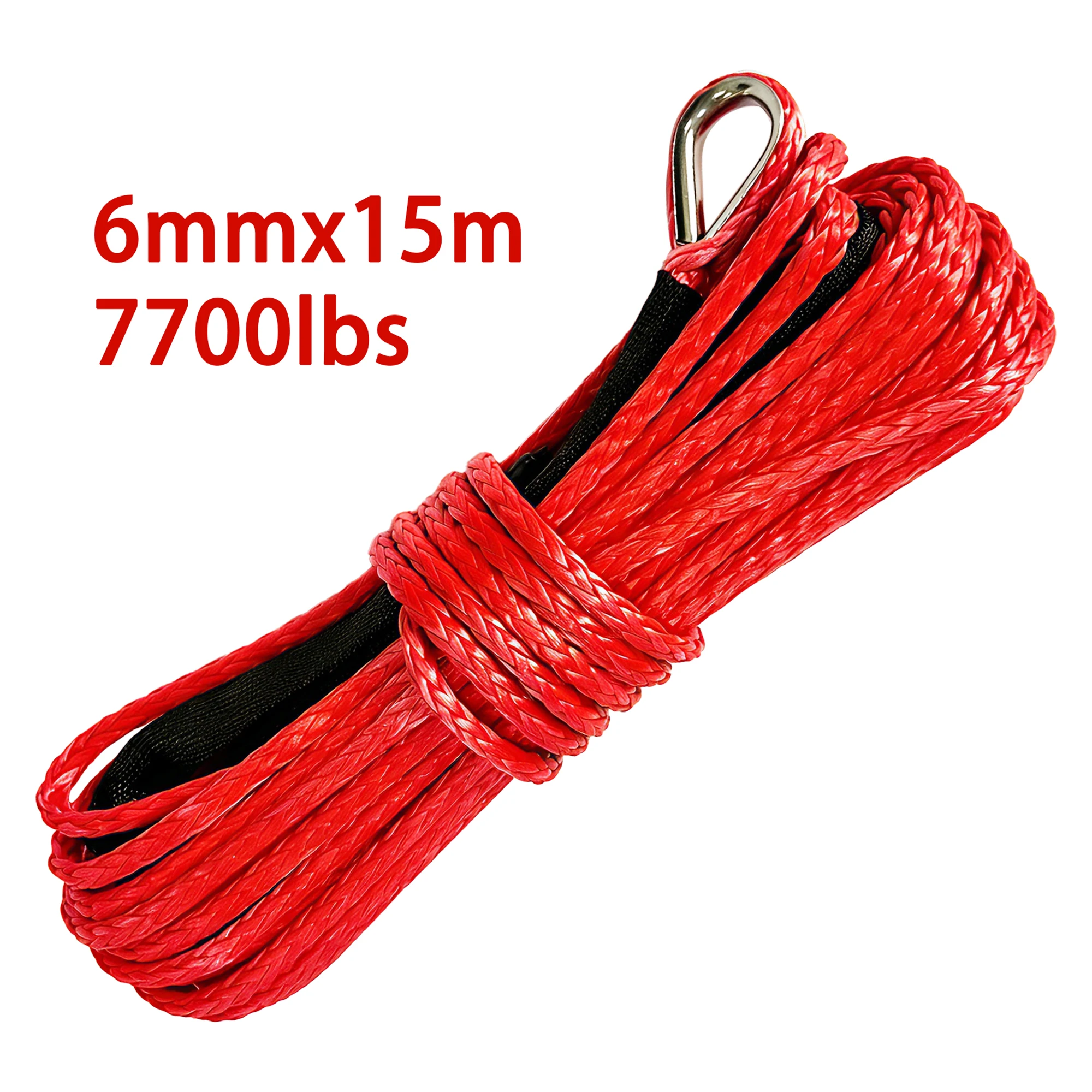Image of Synthetisches Windenseil 6mmx15m, 7700lbs Zugfestigkeit, mit Schutzhülle, Sicherheits-Zugband für ATV, UTV
