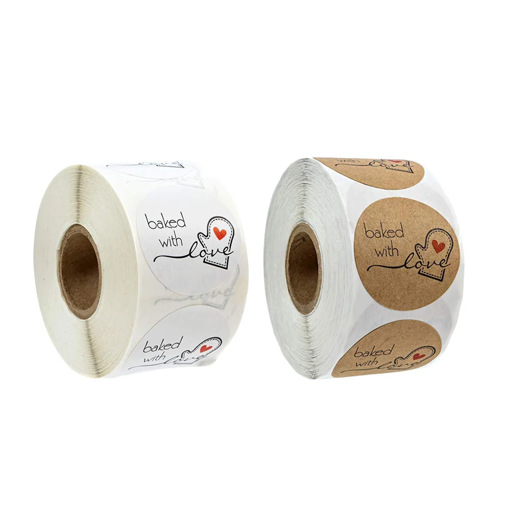 

2 Rolls Baking Decoration Stickers Round Kraft Paper Cookie Bag Treat Tool Candy Packaging Decorative Stickers