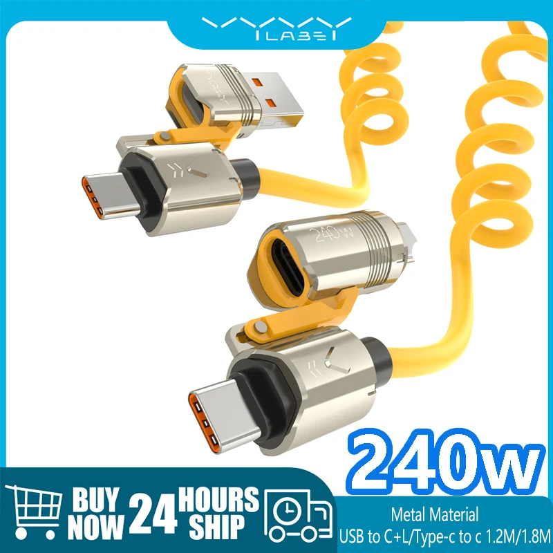 

Vyvylabs 4 in 1 Fast Charging Cable 240W U+C to C+L 1.2m/1.8m For iPhone 14 15 16 Type C to C+L Fast Cable For Xiaomi Samsung