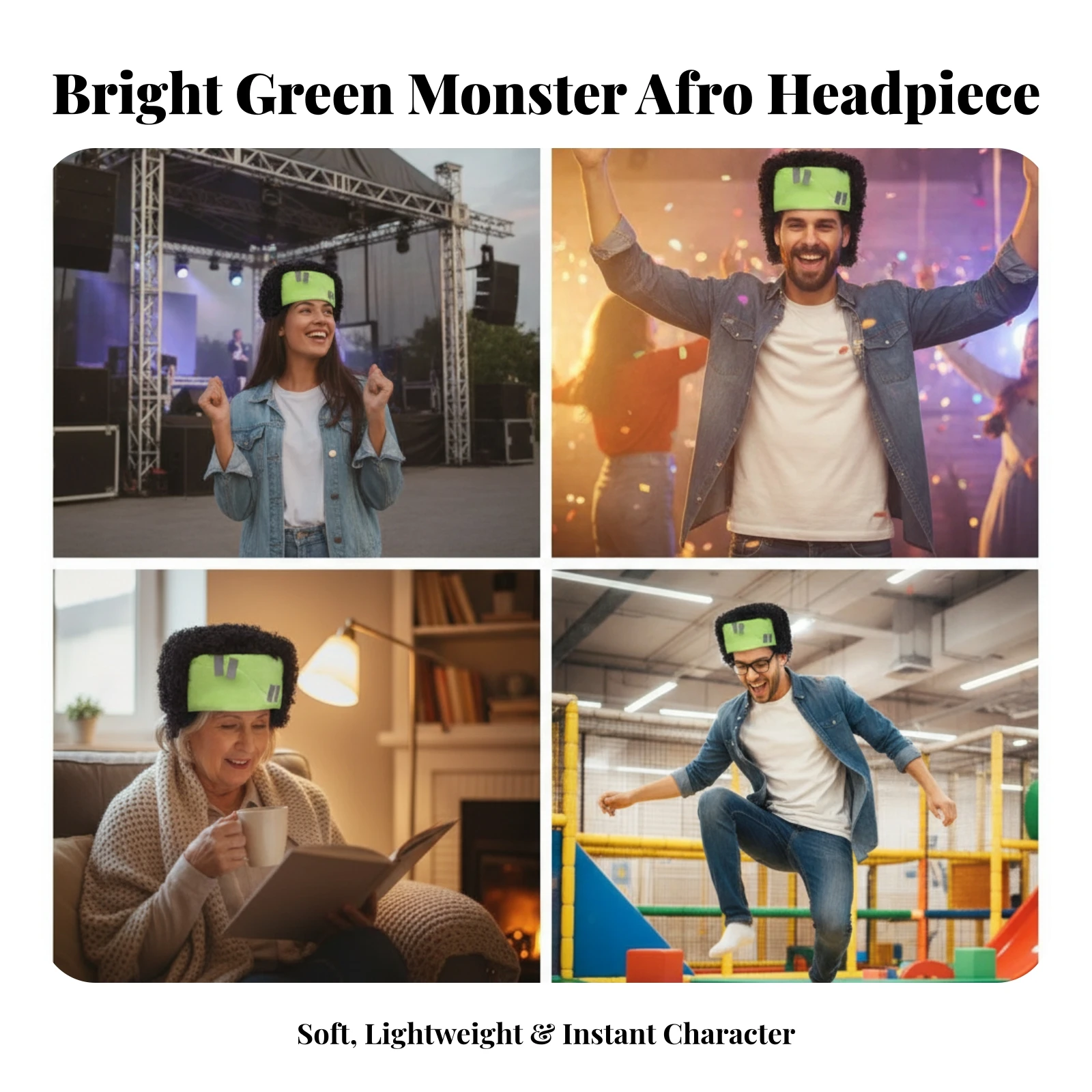Frankenstein Headpiece with Curly Hair Funny Frankenstein Costume Hat Monster Headpiece Eye-Catching Headwear High-Contrast