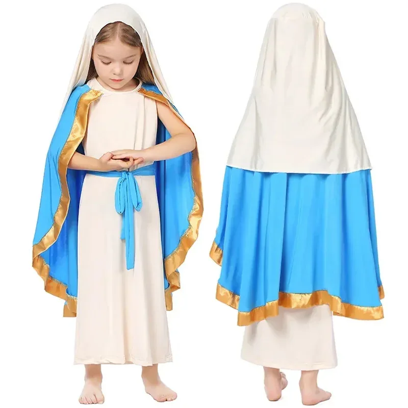 

COSda@ Virgin Mary Sleeveless Cosplay Dress for Women and Girls, Hooded Cape, Biblical Nun Costume COSda@