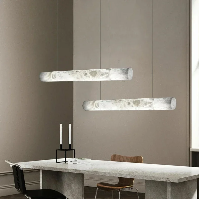 Nordic American Metal Chandelier for Dining Room Living  Kitchen Interior Decor BrassRing White Alabaster Pendant Light