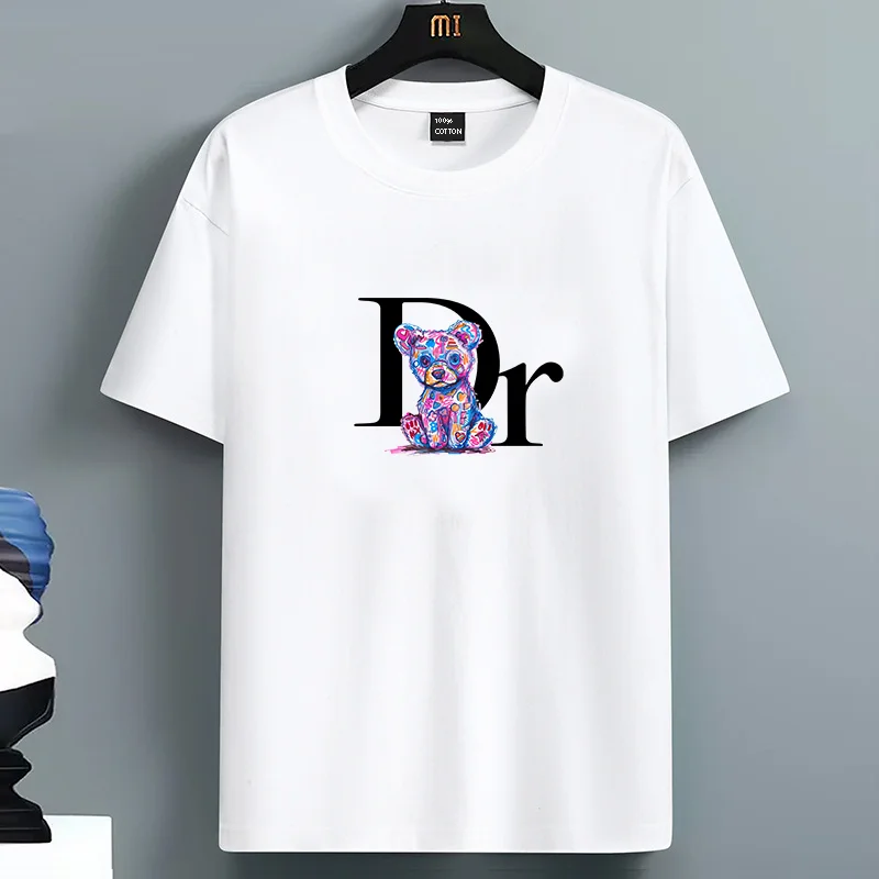 

Luxury For Men's Summer Casual Loose Size 100% Cotton Fashion Dr Bear Print Round Neck Short Sleeve Oversized Men T-shirt Top