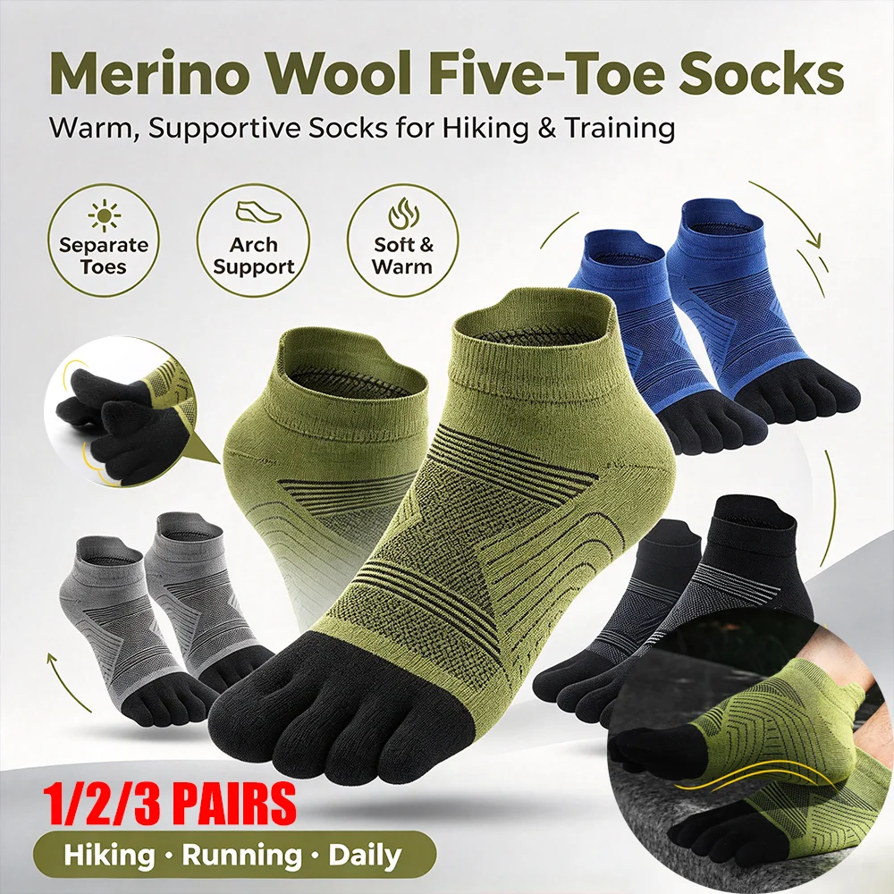 WRELS Merino Wool Hiking Socks Thermal Warm Ski Socks Sweat Wicking Breathable Thick Outdoor Climbing Running Sports Toe Socks