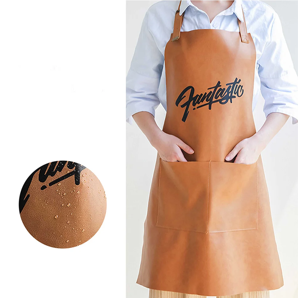 مريلة مطبخ مقاومة للماء ومضادة للزيت باللون البني الرائع بدون أكمام، تصميم للمطبخ برقبة معلقة، بسيط #5