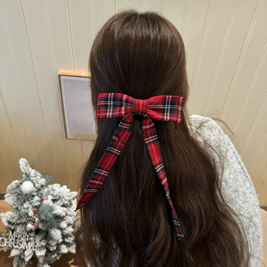 

2025 Elegant Plaid Ribbon Bow Hairpins Women Girls Hair Clips Claw Barrettes Accessories Hairclip Headdress Headwear Ornament