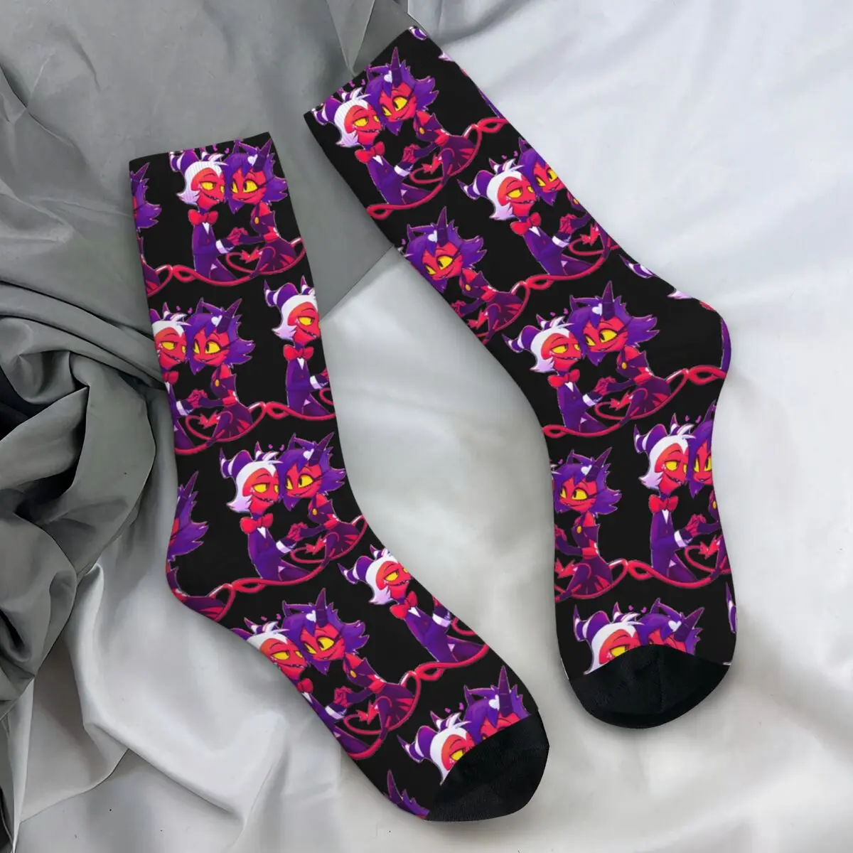 Hazbins Hotels Socks Autumn Angel and Husk Stockings Trendy Couple Quality Socks Design Skateboard Non Slip Socks