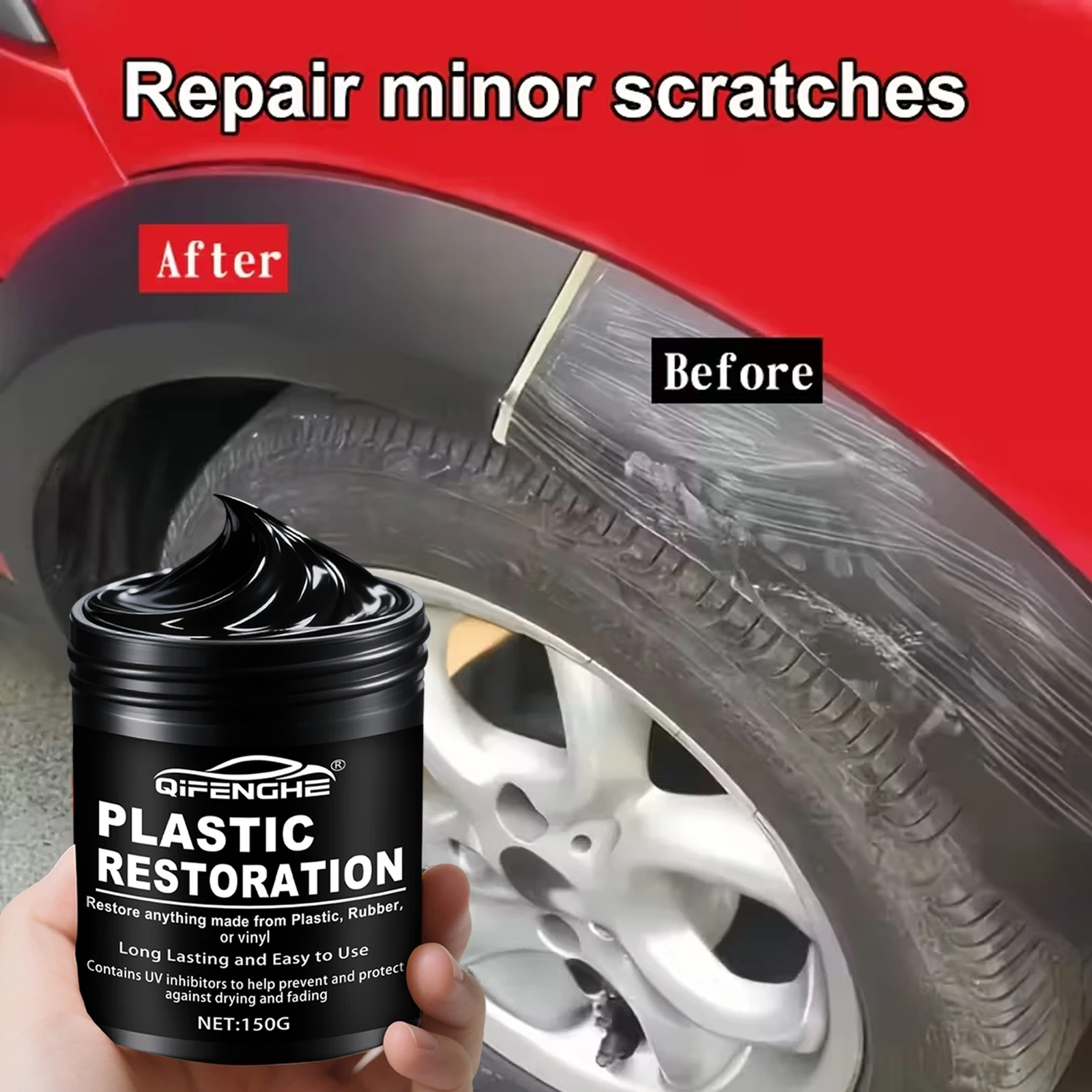 Car Plastic Restorer Polish Paste 150g - Tire, Interior & Bumper Shine & Protection, Long-Lasting Gloss, Automotive Plastic Care image 4