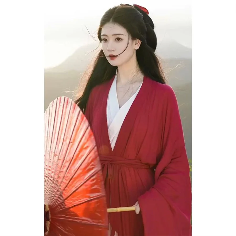 Original Weighing Hanboks Wei Jin Hanfu Women Girdling Cross Neck Halloween Carnival Ancient Chinese Wuxia Costume Women