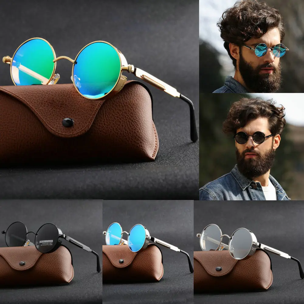 Vintage Retro Polarized Steampunk Sunglasses Fashion Metal Round Mirrored Eyewear Men Circle Sun Glasses UV400