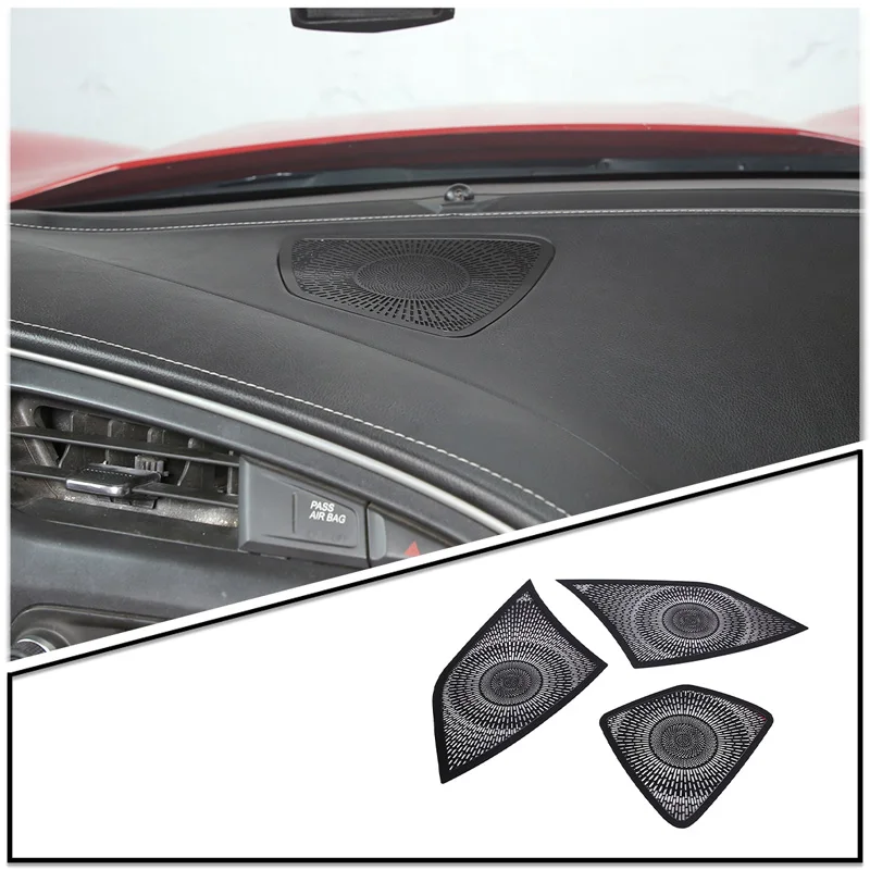 For Chevrolet Corvette C7 2014-2019 Stainless Steel Dashboard Loud Speaker Cover Mesh Trim Sticker Car Interior Accessories