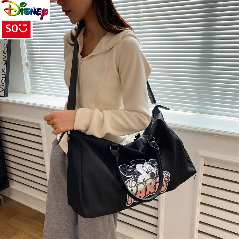 Disney Fashion Diamond Set Mickey Travel Handbag for Women, Large Capacity Outdoor Multi functional Storage Luggage Bag