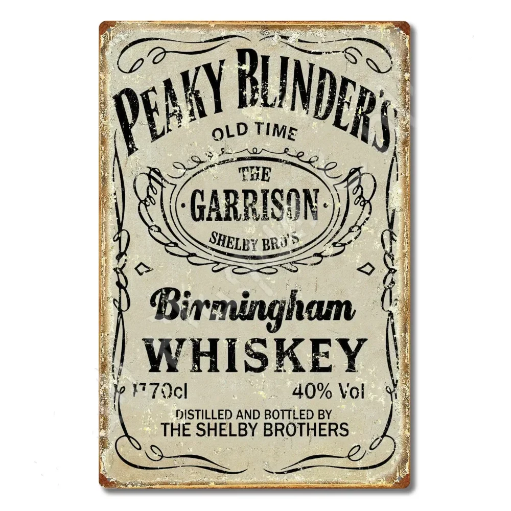 P-Peakys B-Blinders Whiskey Metal Sign - Retro Tin Plaque with Iconic Flat Cap & Whiskey Bottle Art, Eye-Catching Wall Decor