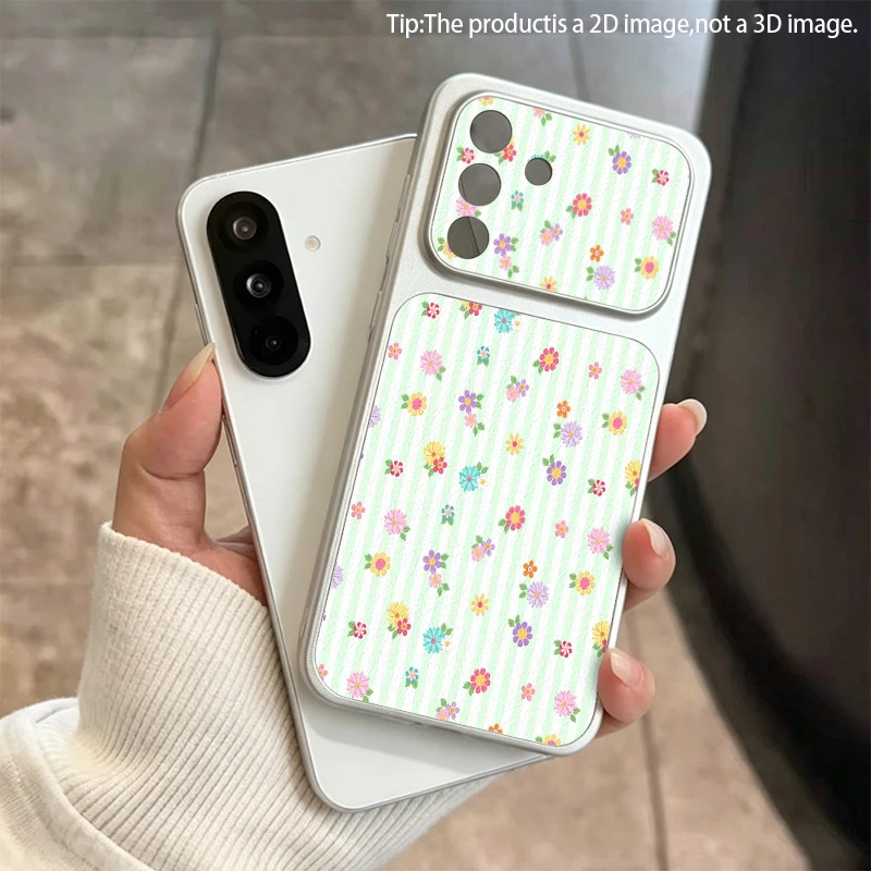 Floral Stripe Pattern 2D Leather Phone Case for Samsung S26 S25 S24 S23 S22 S21 A73 A56 A55 A36 A16 Shockproof Design
