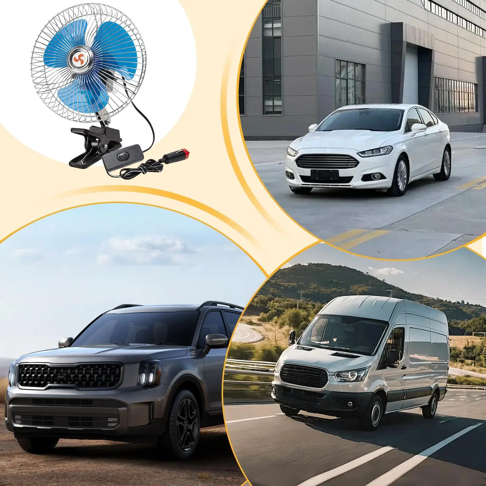 Car Cooling Fan 24V Auto Oscillation Vehicle Clip Fan Automotive Cooling Gadget For Automotive Truck Sedan SUV RV Camping