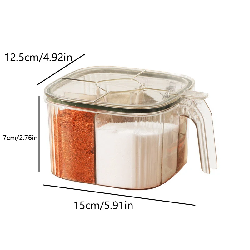 4 Grids Salt Pepper Seasoning Box Transparent Lid Spice Jar Chili Powder Sugar Bowl Condiments Storage Container Kitchen Gadgets