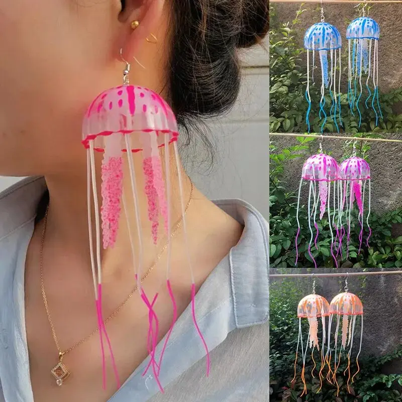 1 Pair Art Fashion Earrings Party Tassels Jellyfish-Shape Statement Earrings Bohemian Drop Earrings for Gift