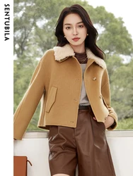 SENTUBILA 100% Wool Winter Crop  Jacket for Women Double Sided Woolen Short Coat 2024 Fashion Fur Collar Outerwear W34O50149